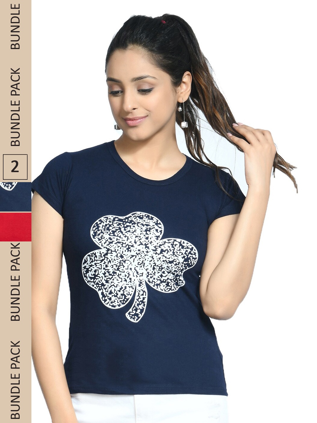 

IndiWeaves Pack Of 2 Printed Pure Cotton T-shirts, Navy blue