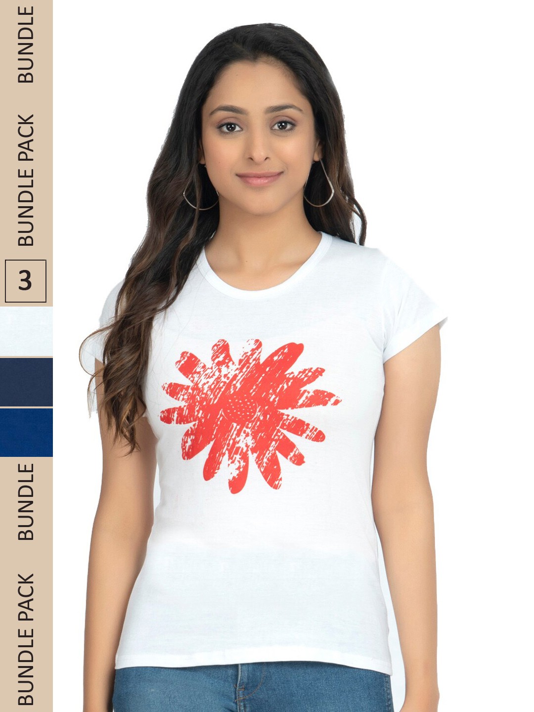 

IndiWeaves Pack of 3 Printed Pure Cotton T-shirt, White