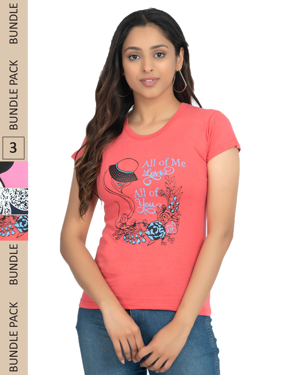 

IndiWeaves Pack of 3 Printed Pure Cotton T-shirts, Peach