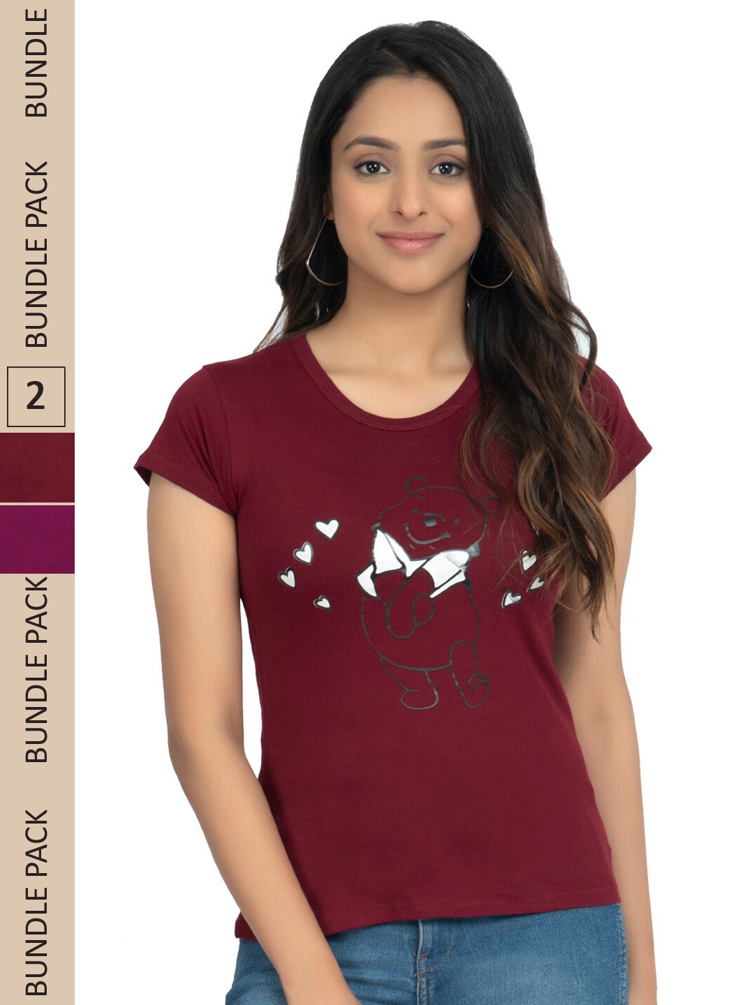 

IndiWeaves Pack Of 2 Graphic Printed Pure Cotton T-shirts, Maroon