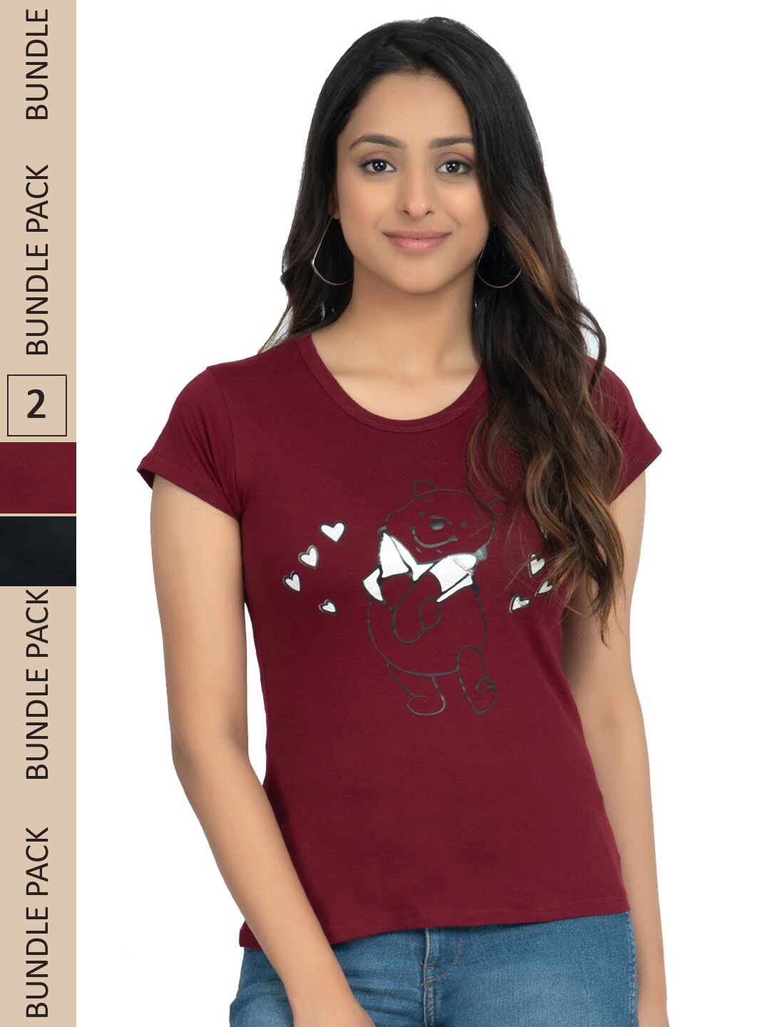 

IndiWeaves Pack Of 2 Printed Pure Cotton T-shirt, Maroon