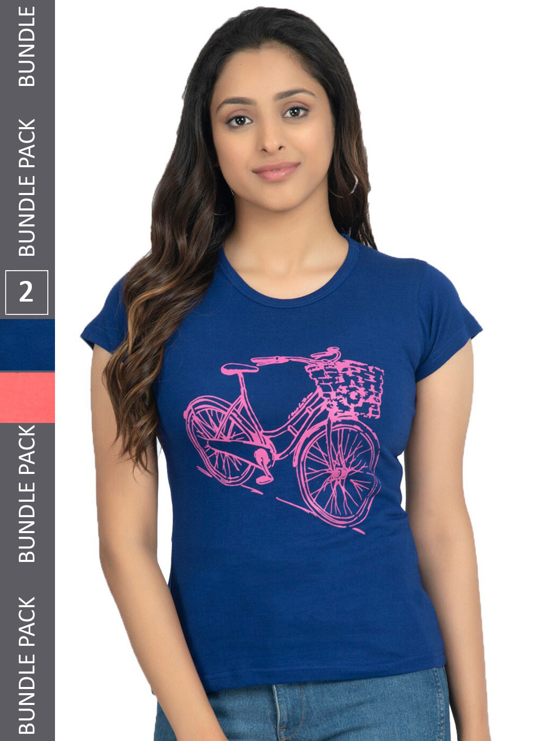 

IndiWeaves Pack Of 2 Conversational Printed Pure Cotton T-shirt, Blue