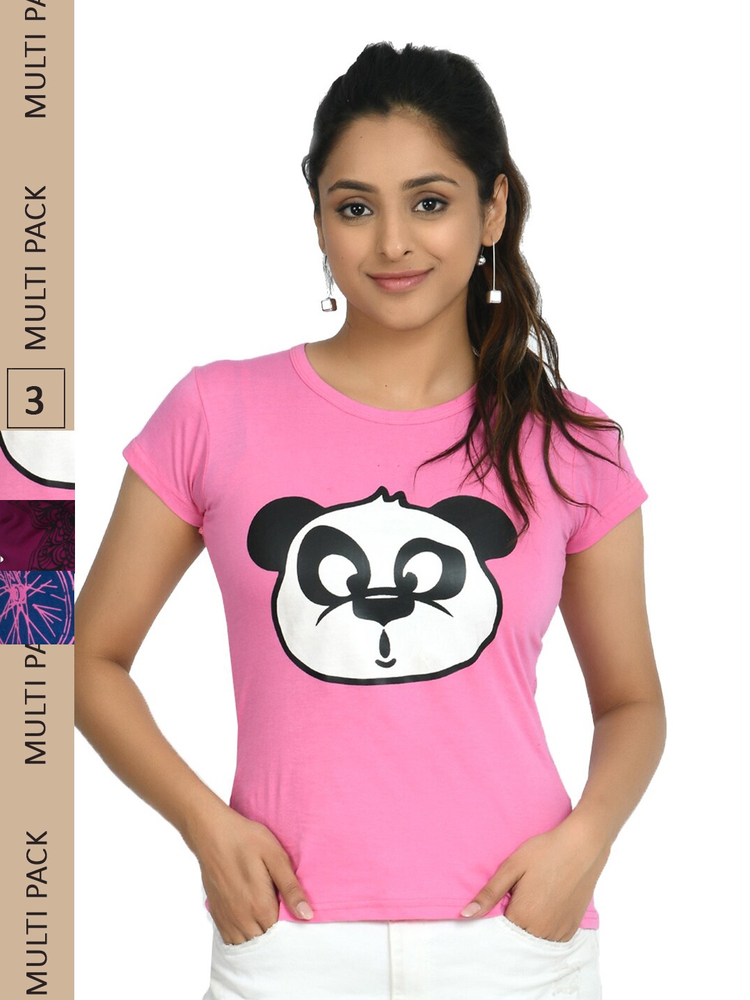 

IndiWeaves Pack of 3 Printed Pure Cotton T-shirt, Pink