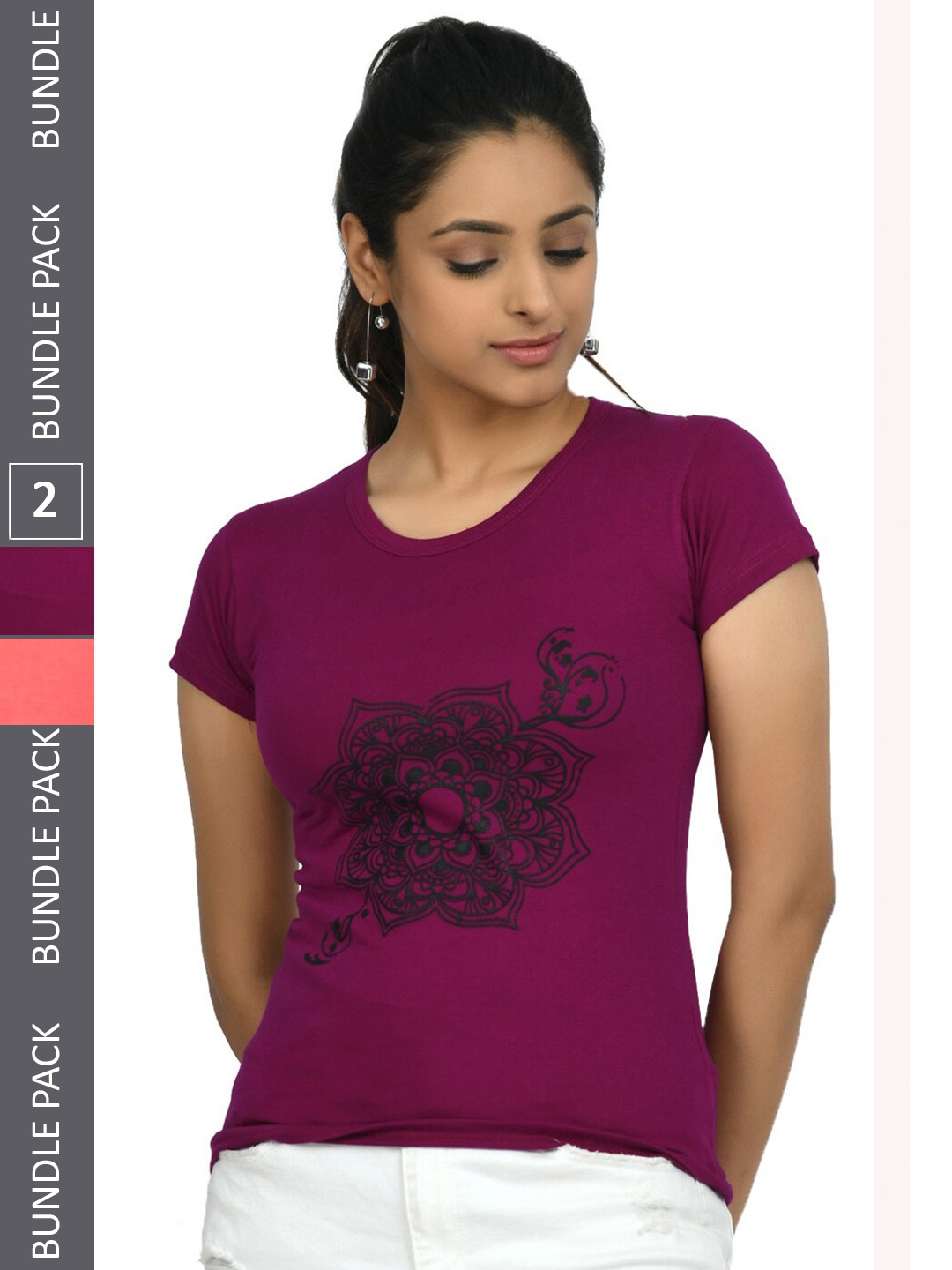 

IndiWeaves Pack Of 2 Printed Pure Cotton T-shirts, Peach
