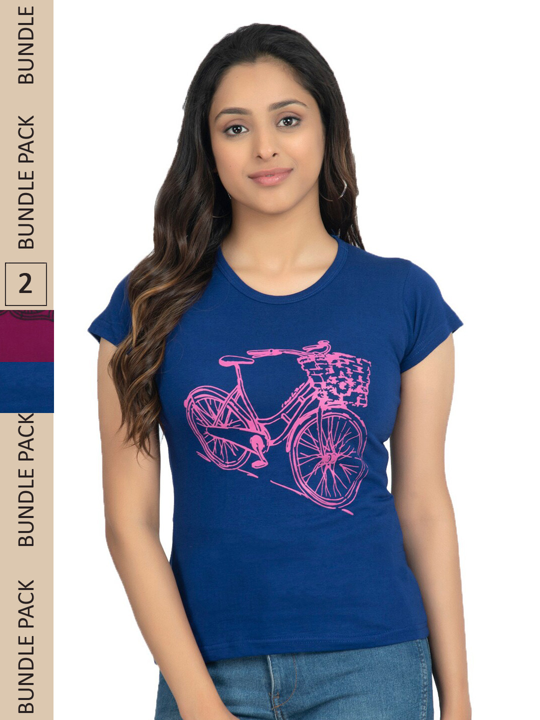 

IndiWeaves Pack Of 2 Printed Pure Cotton T-shirt, Navy blue