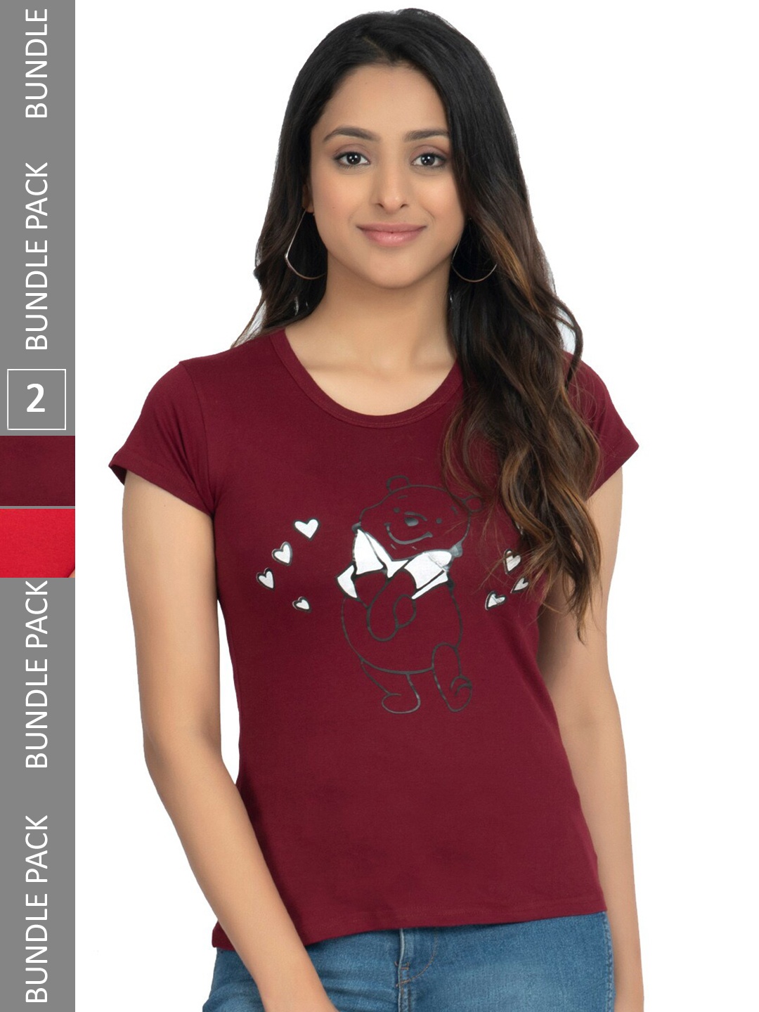 

IndiWeaves Pack Of 2 Printed Pure Cotton T-shirts, Purple