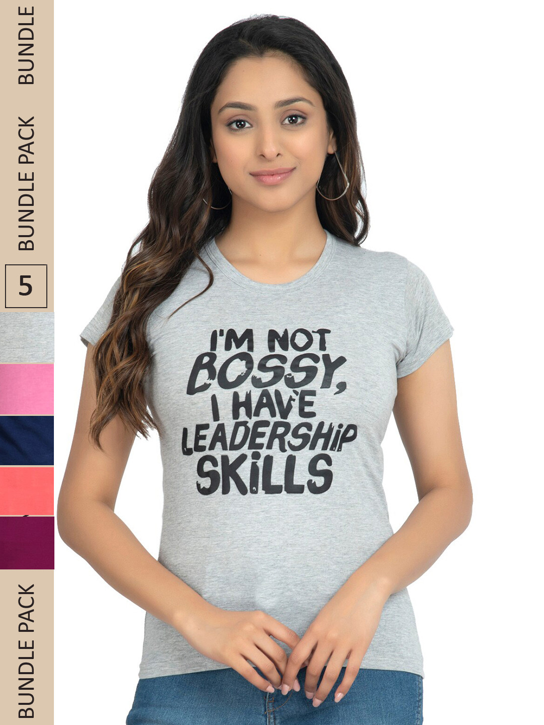 

IndiWeaves Pack Of 5 Printed Pure Cotton T-shirt, Pink