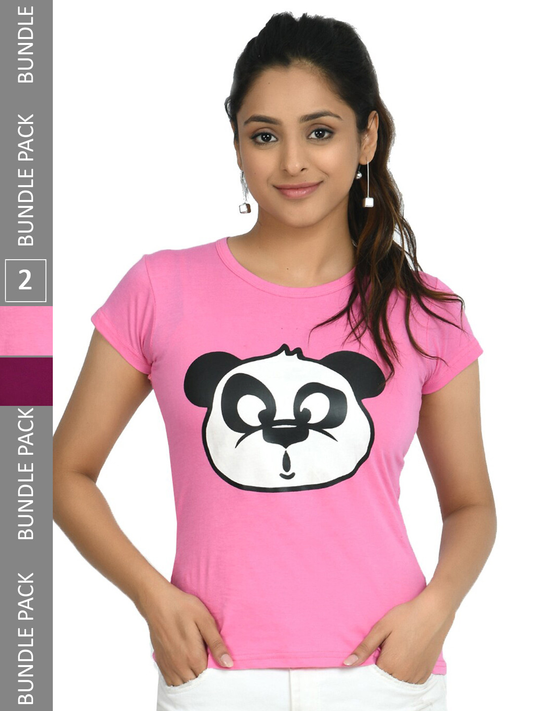 

IndiWeaves Pack Of 2 Conversational Printed Pure Cotton T-shirt, Pink