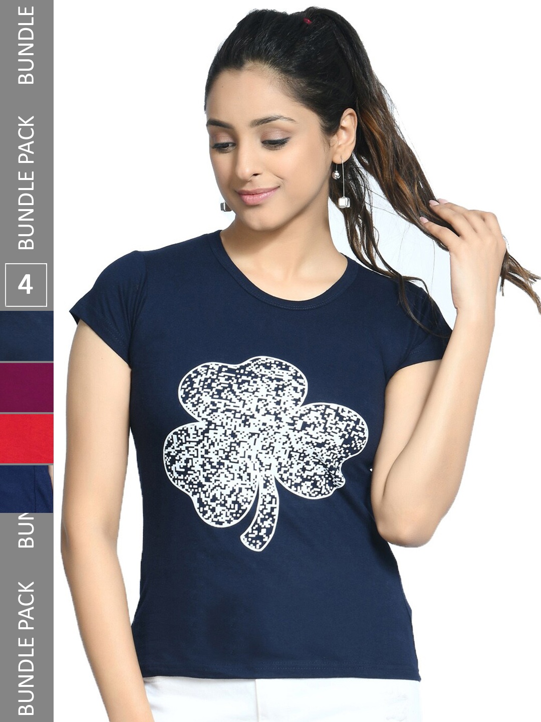 

IndiWeaves Pack Of 4 Printed Pure Cotton T-shirt, Navy blue