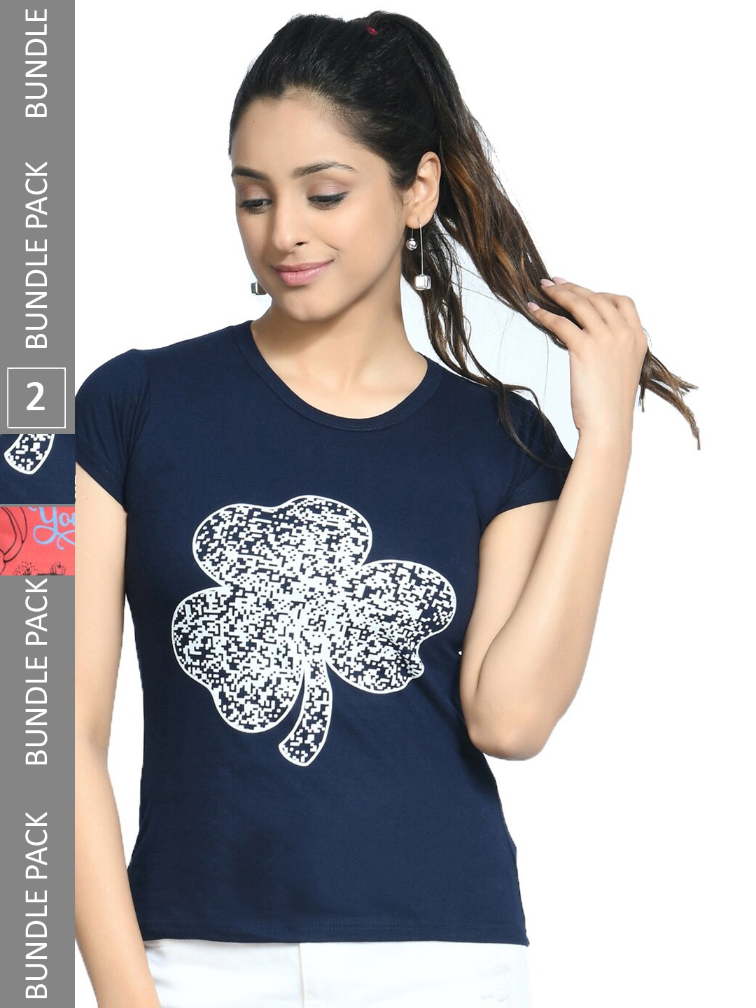 

IndiWeaves Pack Of 3 Printed Pure Cotton T-shirt, Navy blue