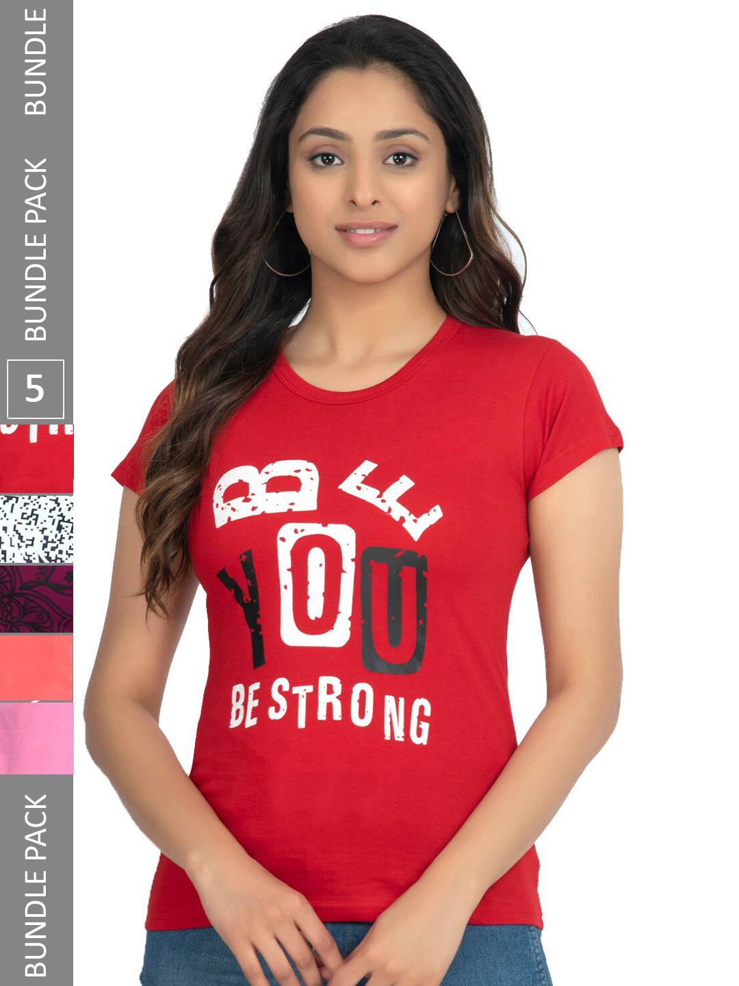 

IndiWeaves Pack Of 5 Printed Pure Cotton T-shirts, Red