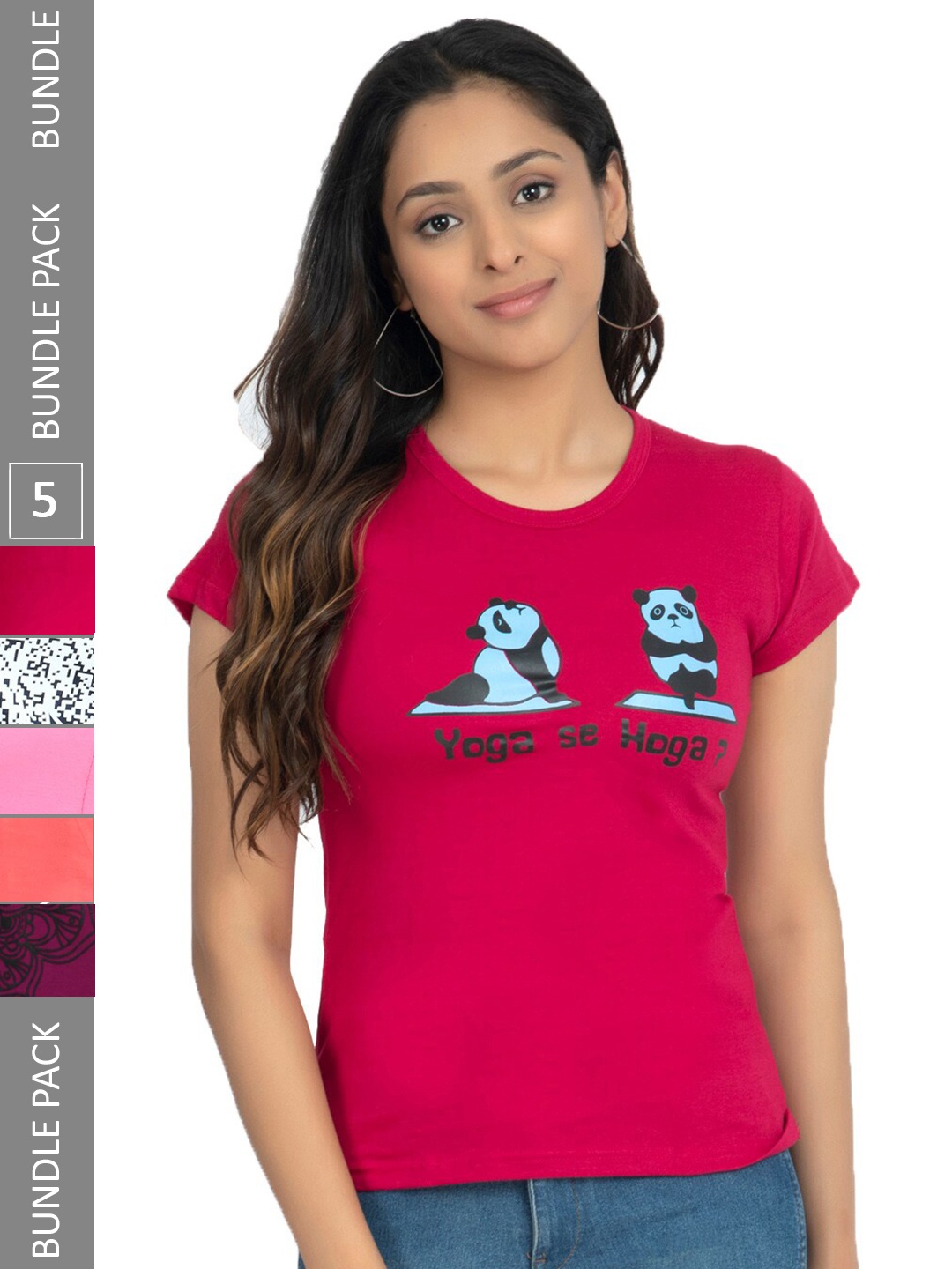

IndiWeaves Pack Of 5 Conversational Printed Pure Cotton T-shirt, Rose