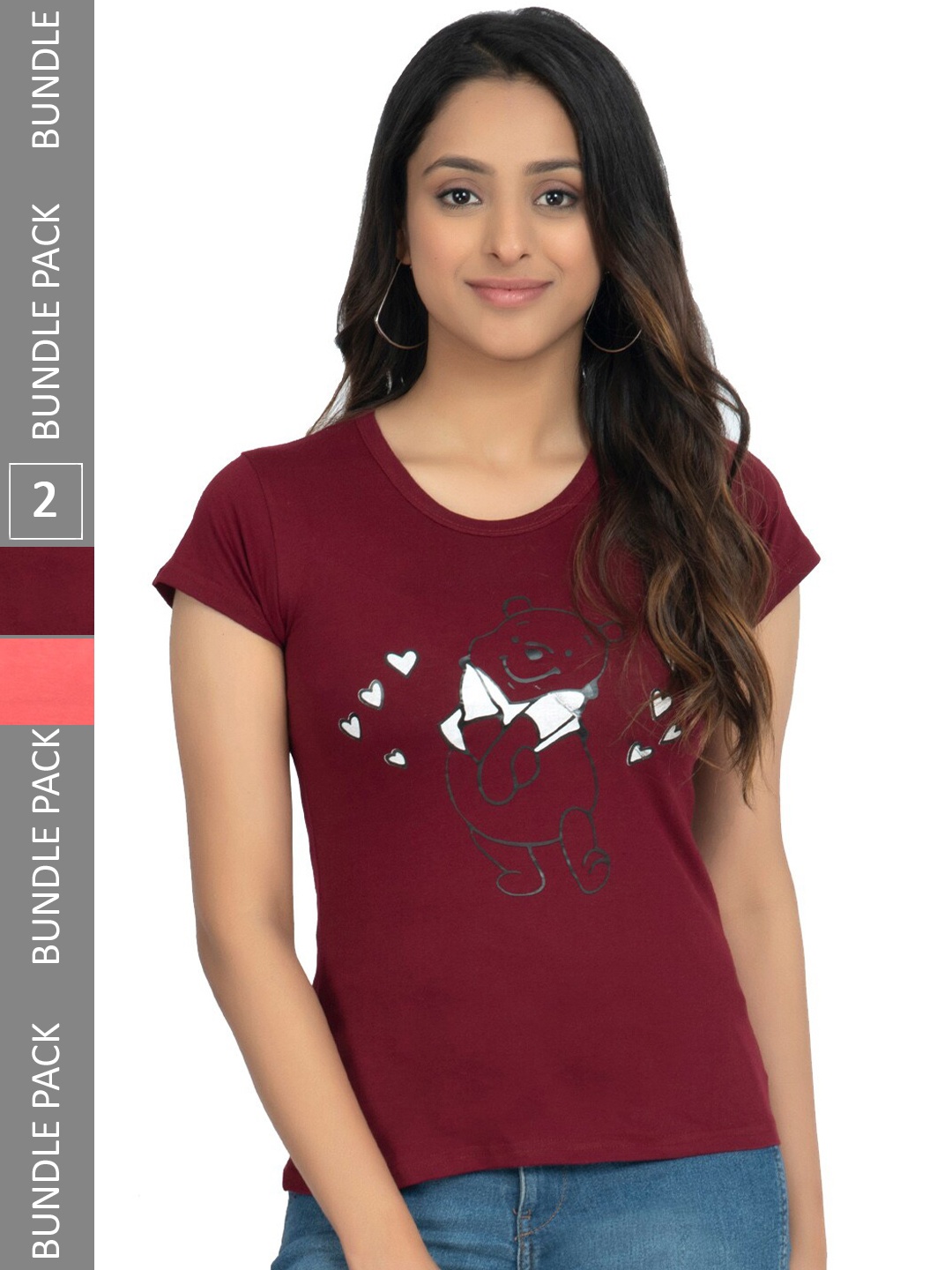 

IndiWeaves Pack Of 2 Printed Pure Cotton T-shirts, Maroon