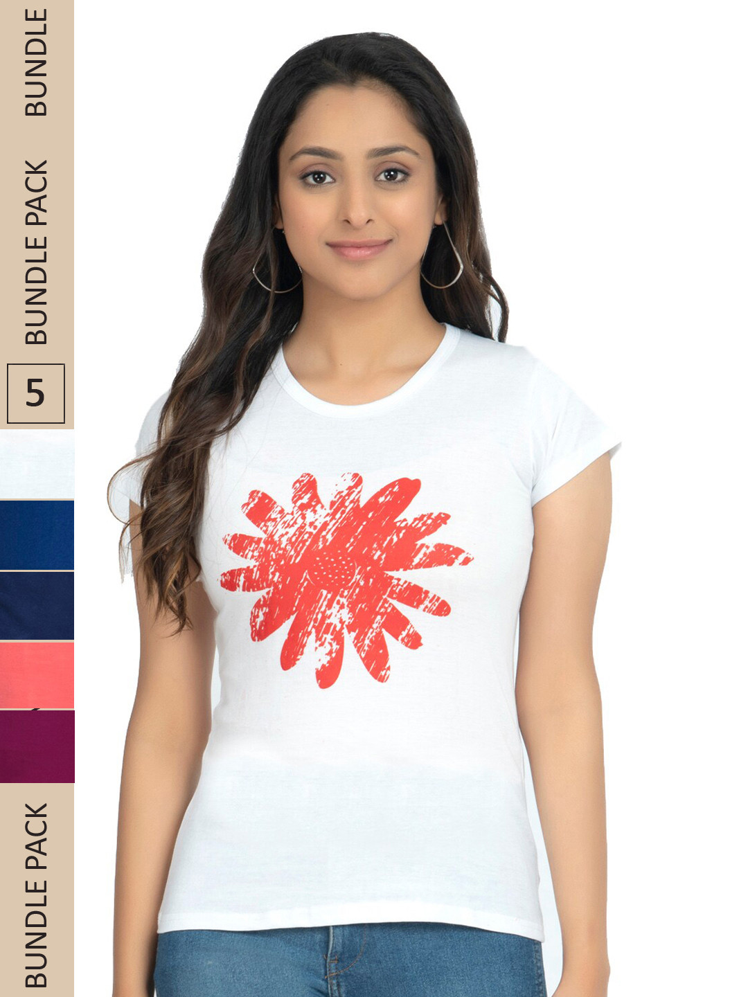 

IndiWeaves Pack Of 5 Printed Pure Cotton T-shirt, White