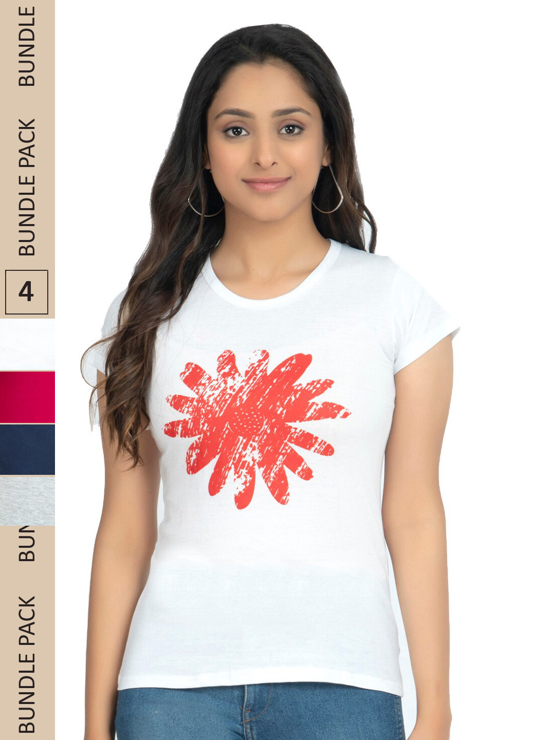

IndiWeaves Pack of 4 Printed Pure Cotton T-shirts, White