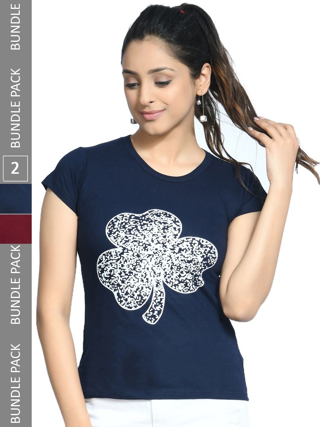 

IndiWeaves Pack Of 2 Printed Pure Cotton T-shirts, Navy blue