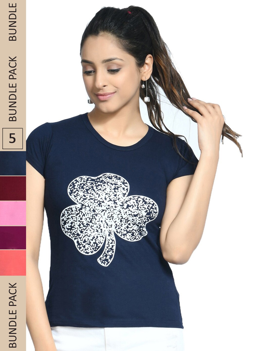 

IndiWeaves Pack Of 5 Printed Pure Cotton T-shirt, Coral