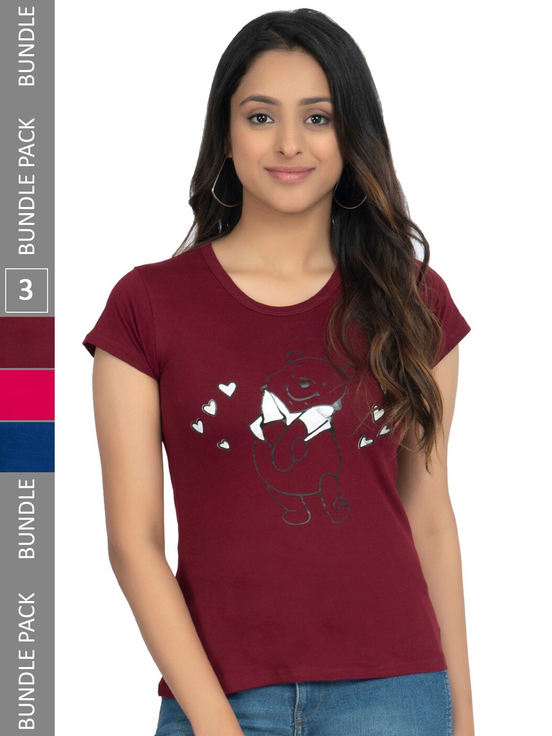 

IndiWeaves Pack Of 3 Conversational Printed Pure Cotton T-shirt, Maroon