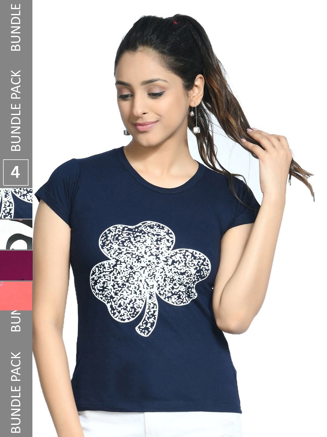 

IndiWeaves Pack of 4 Printed Cotton T-Shirt, Multi