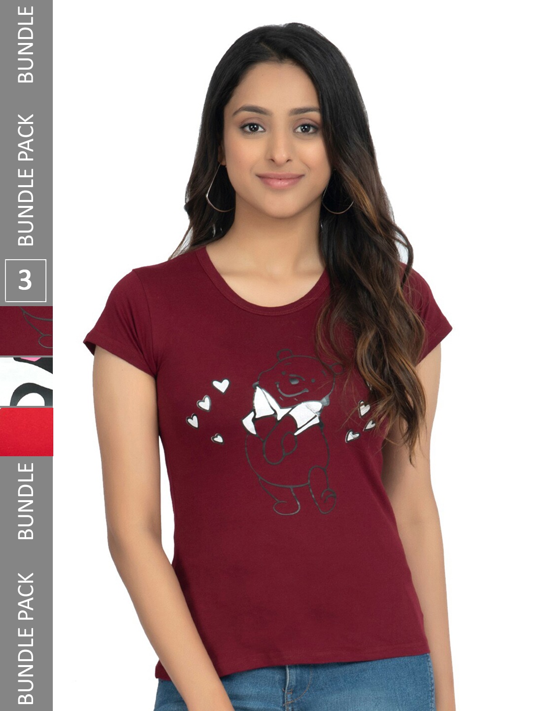 

IndiWeaves Pack Of 3 Printed Pure Cotton T-shirts, Maroon