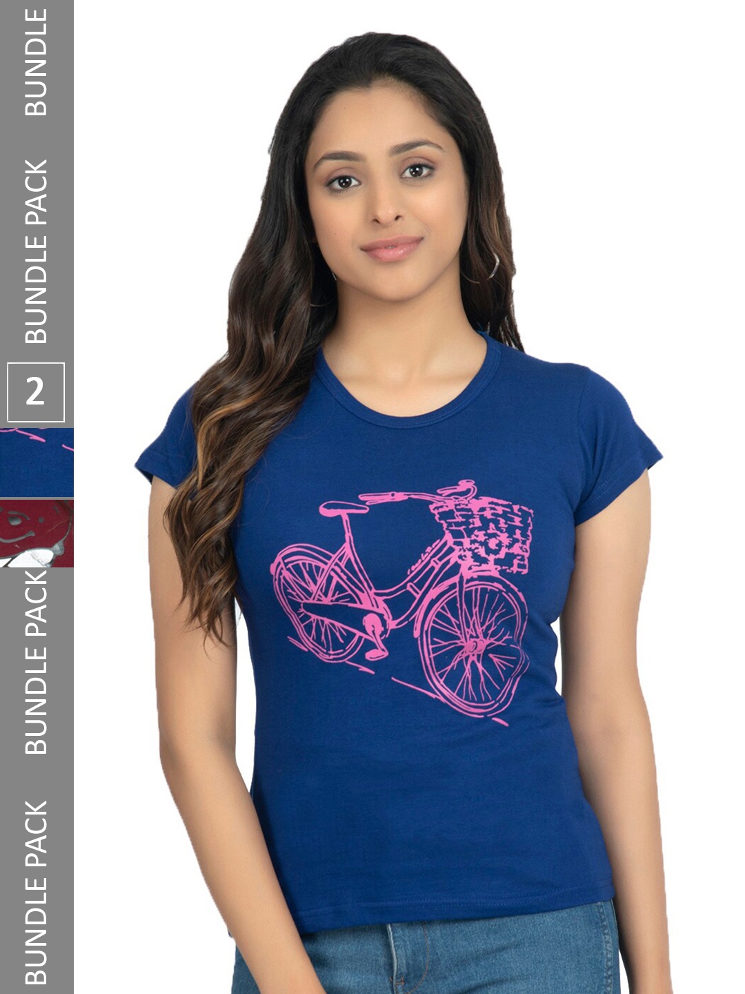 

IndiWeaves Pack Of 2 Conversational Printed Pure Cotton T-shirt, Blue