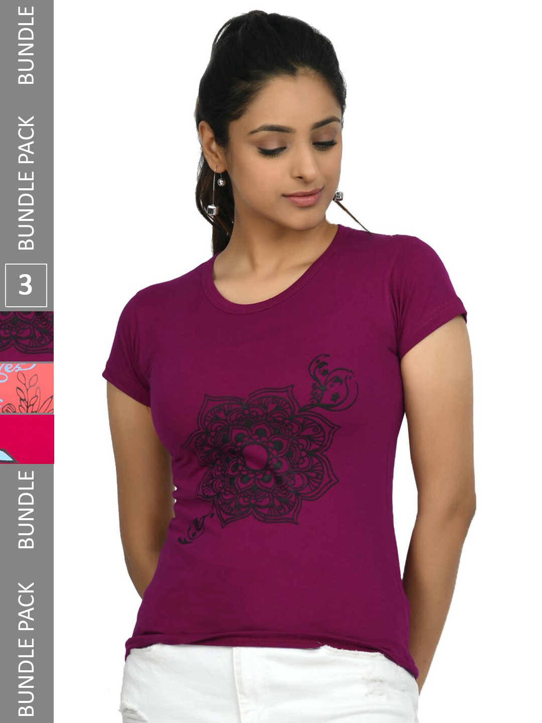 

IndiWeaves Pack Of 3 Conversational Printed Pure Cotton T-shirt, Burgundy