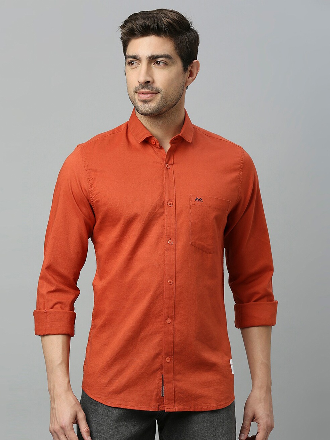 

Thomas Scott Classic Slim Fit Opaque Cotton Linen Casual Shirt, Rust