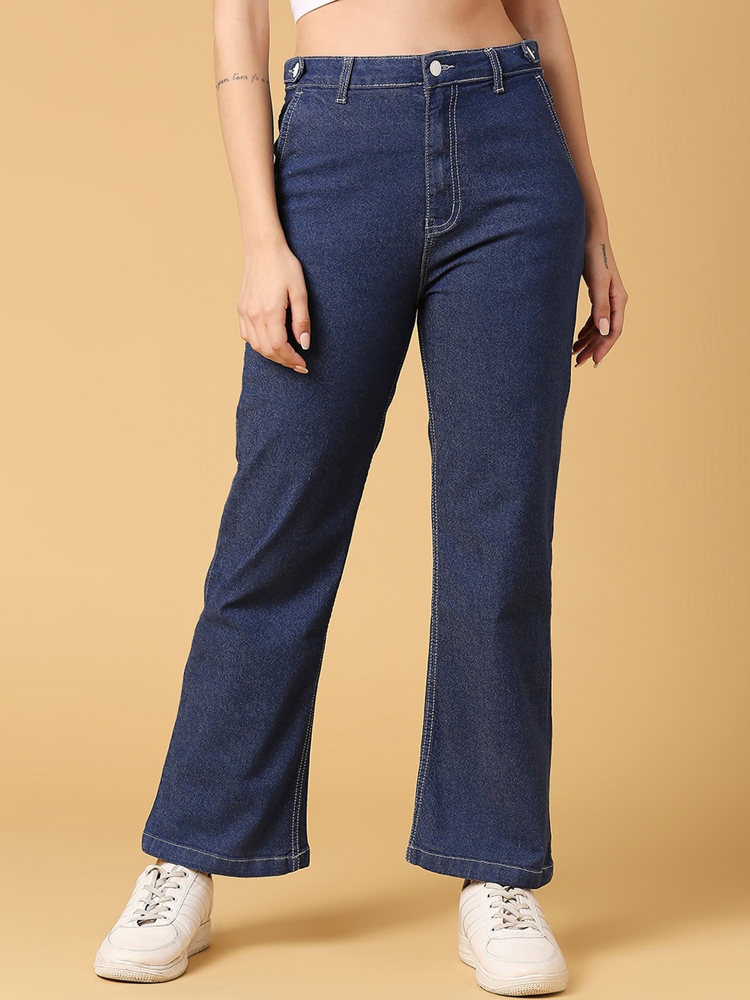 

HJ HASASI Women Wide Leg High-Rise Stretchable Jeans, Blue