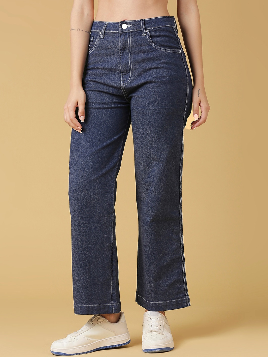 

HJ HASASI Women Wide Leg High-Rise Stretchable Jeans, Blue
