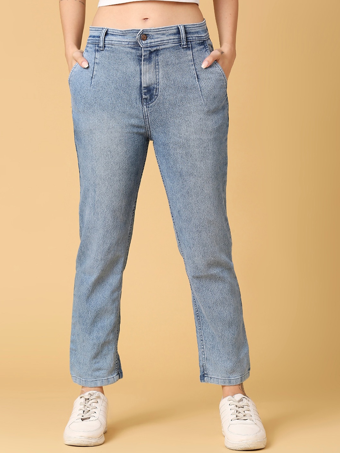 

HJ HASASI Women Straight Fit High-Rise Stretchable Jeans, Blue
