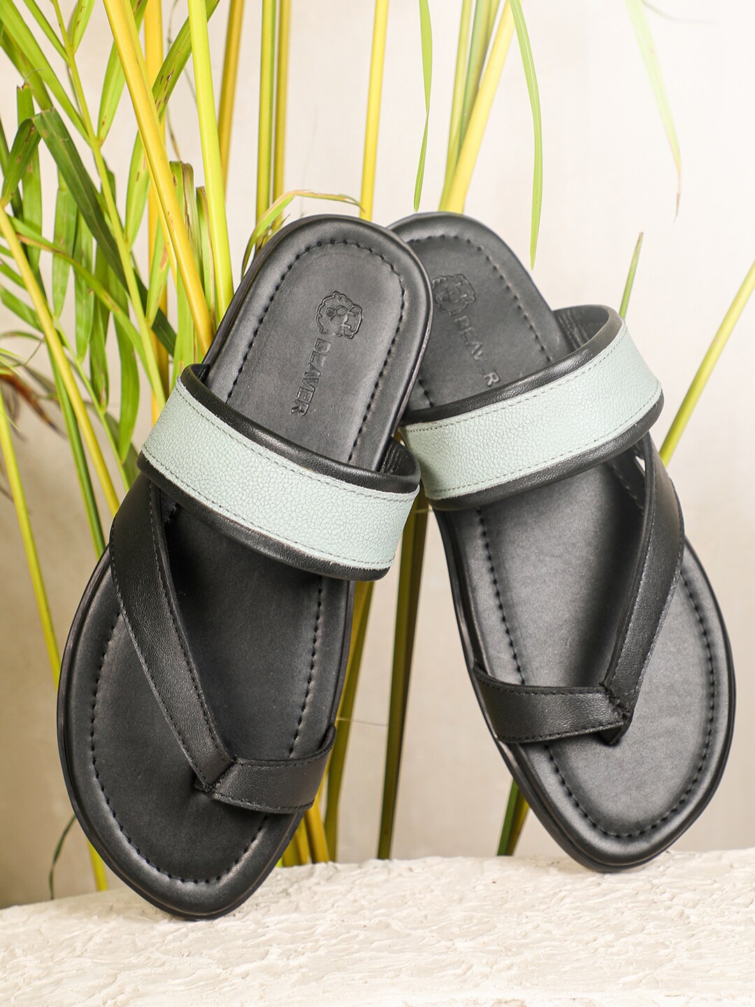 

BEAVER Men Open Toe Leather Comfort Sandals, Black