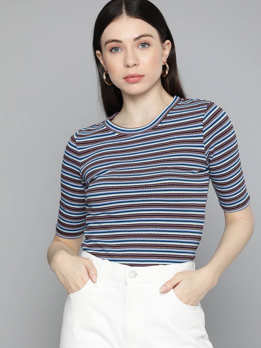 

Chemistry Striped Pure Cotton Fitted Top, Multi