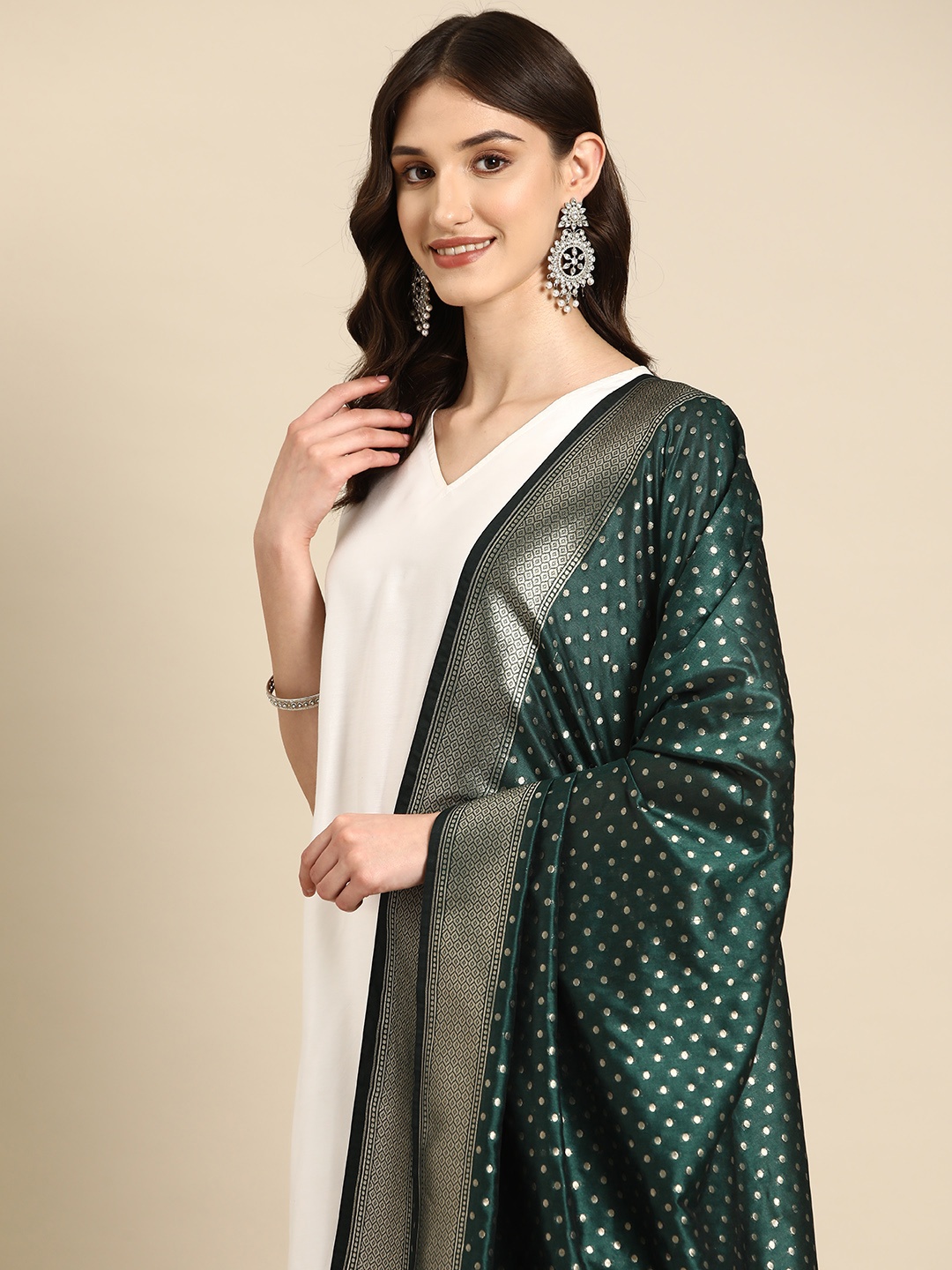 

Banarasi Style Woven Design Art Silk Dupatta with Zari, Green