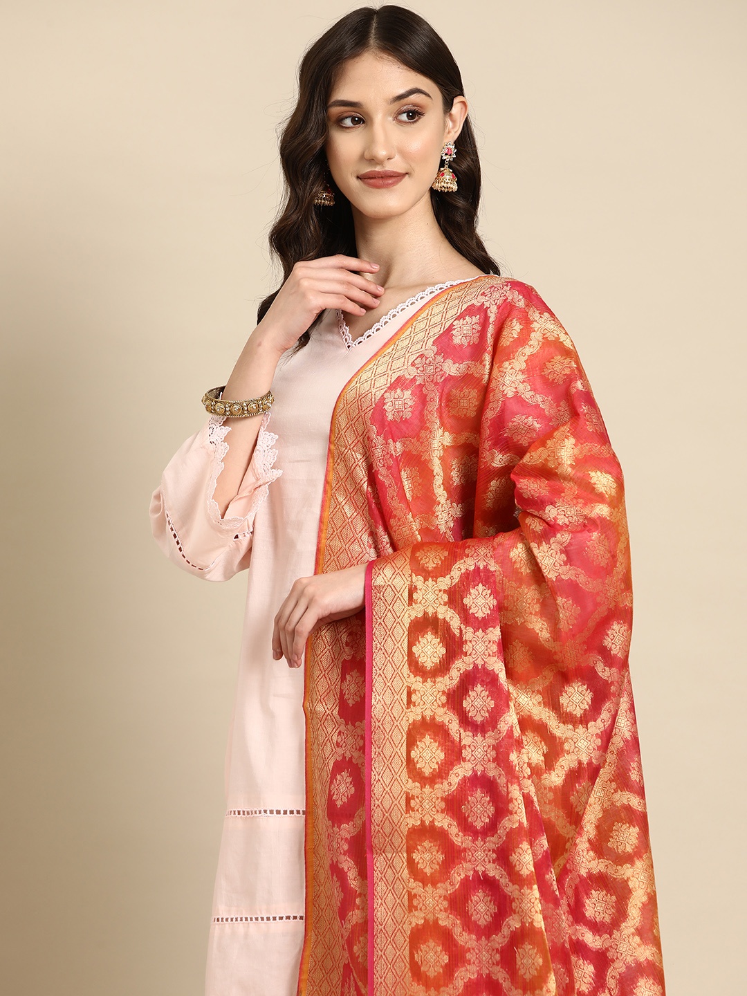 

Banarasi Style Ethnic Motifs Woven Design Cotton Silk Dupatta with Zari, Multi