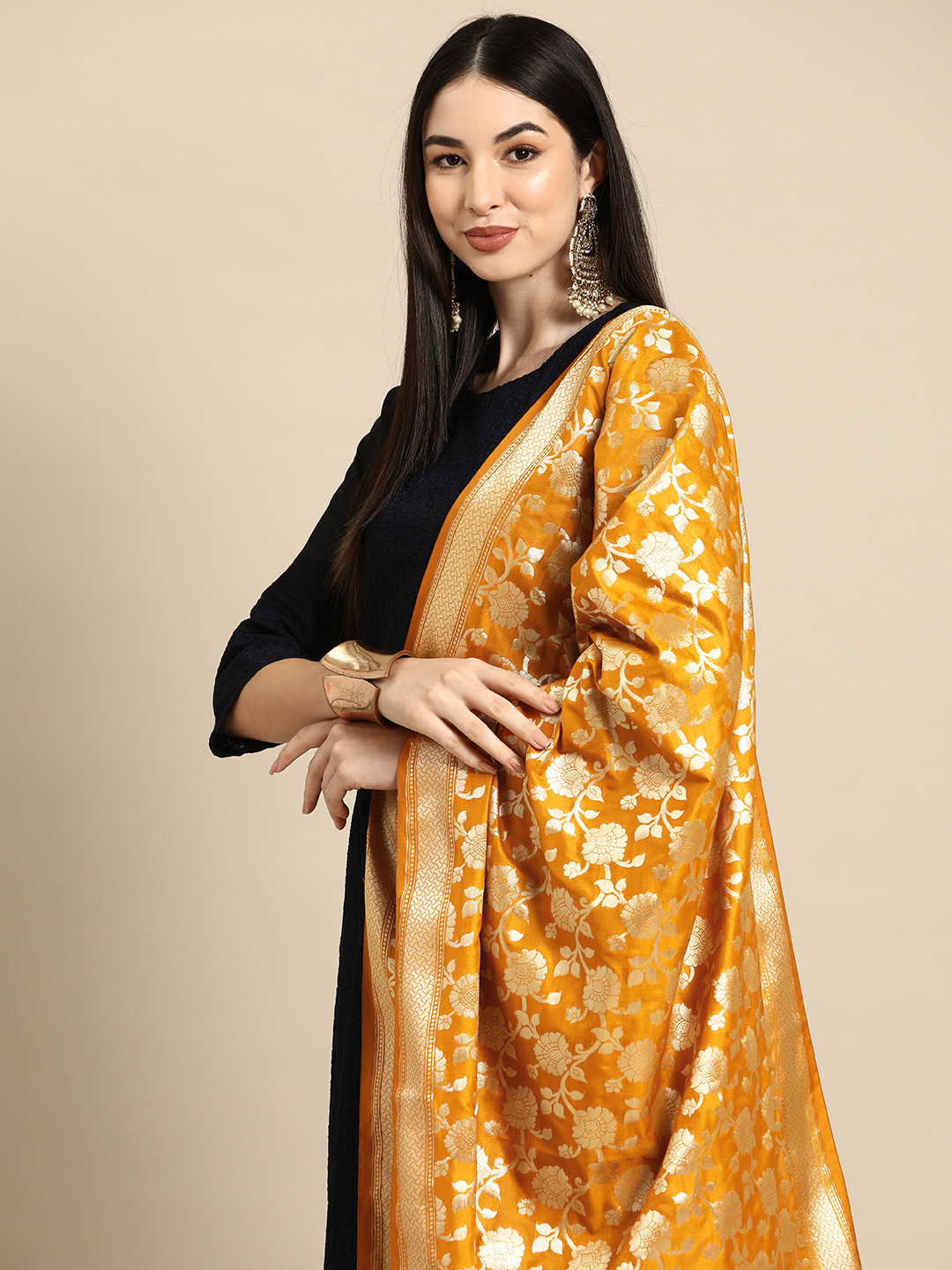 

Banarasi Style Woven Design Art Silk Dupatta with Zari, Mustard