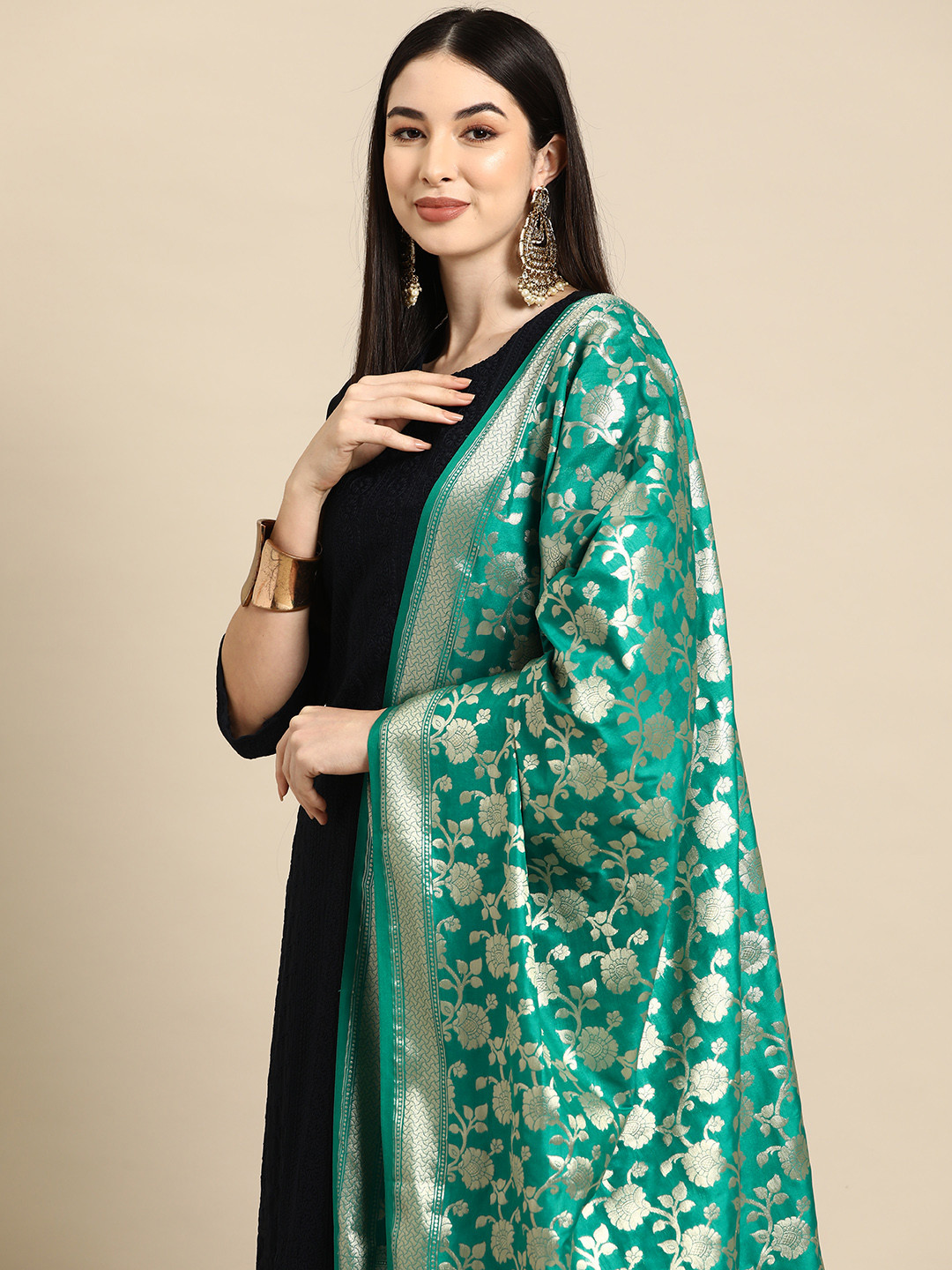 

Banarasi Style Woven Design Art Silk Dupatta with Zari, Green