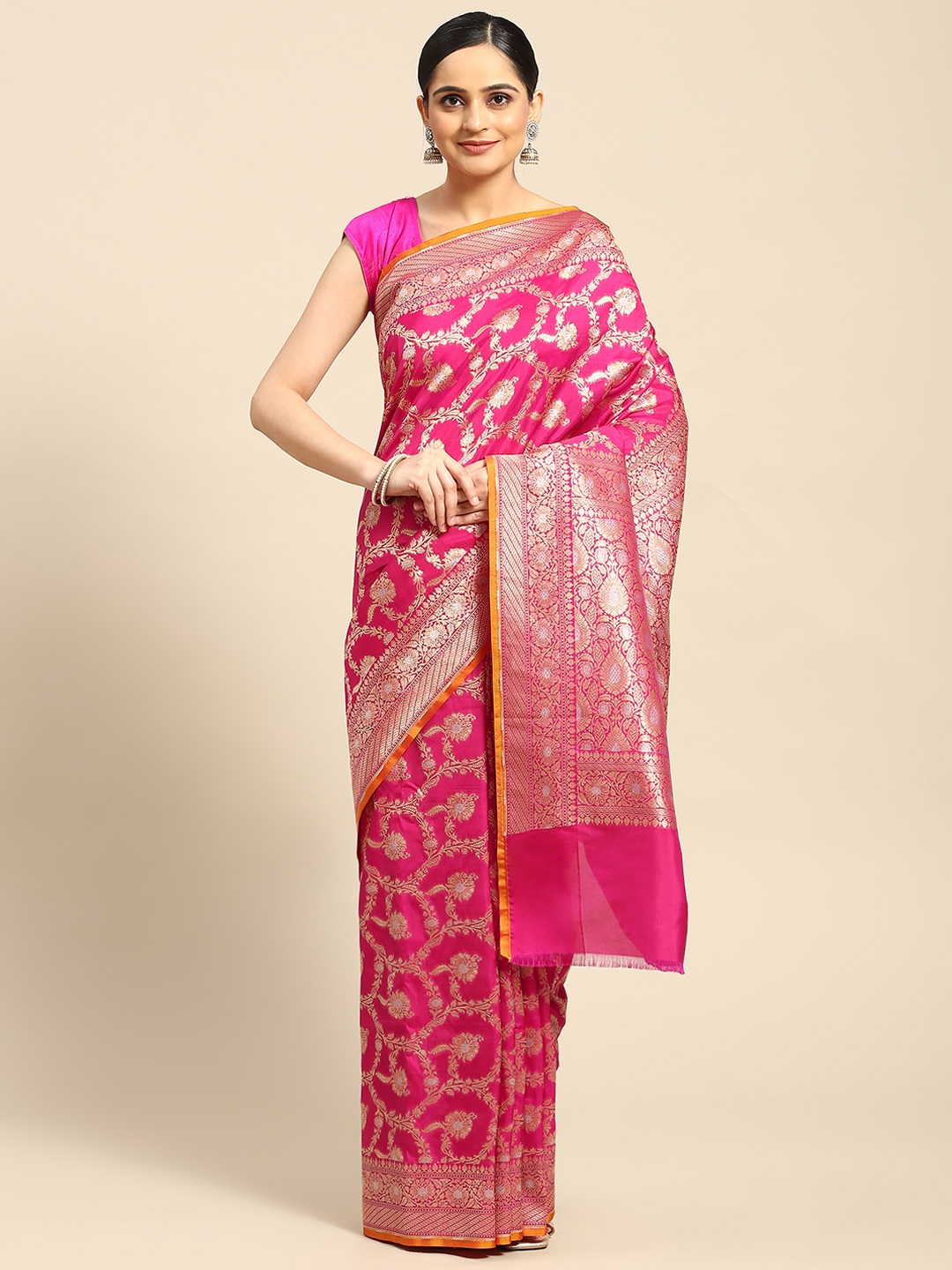 

Banarasi Style Floral Zari Art Silk Banarasi Saree, Pink