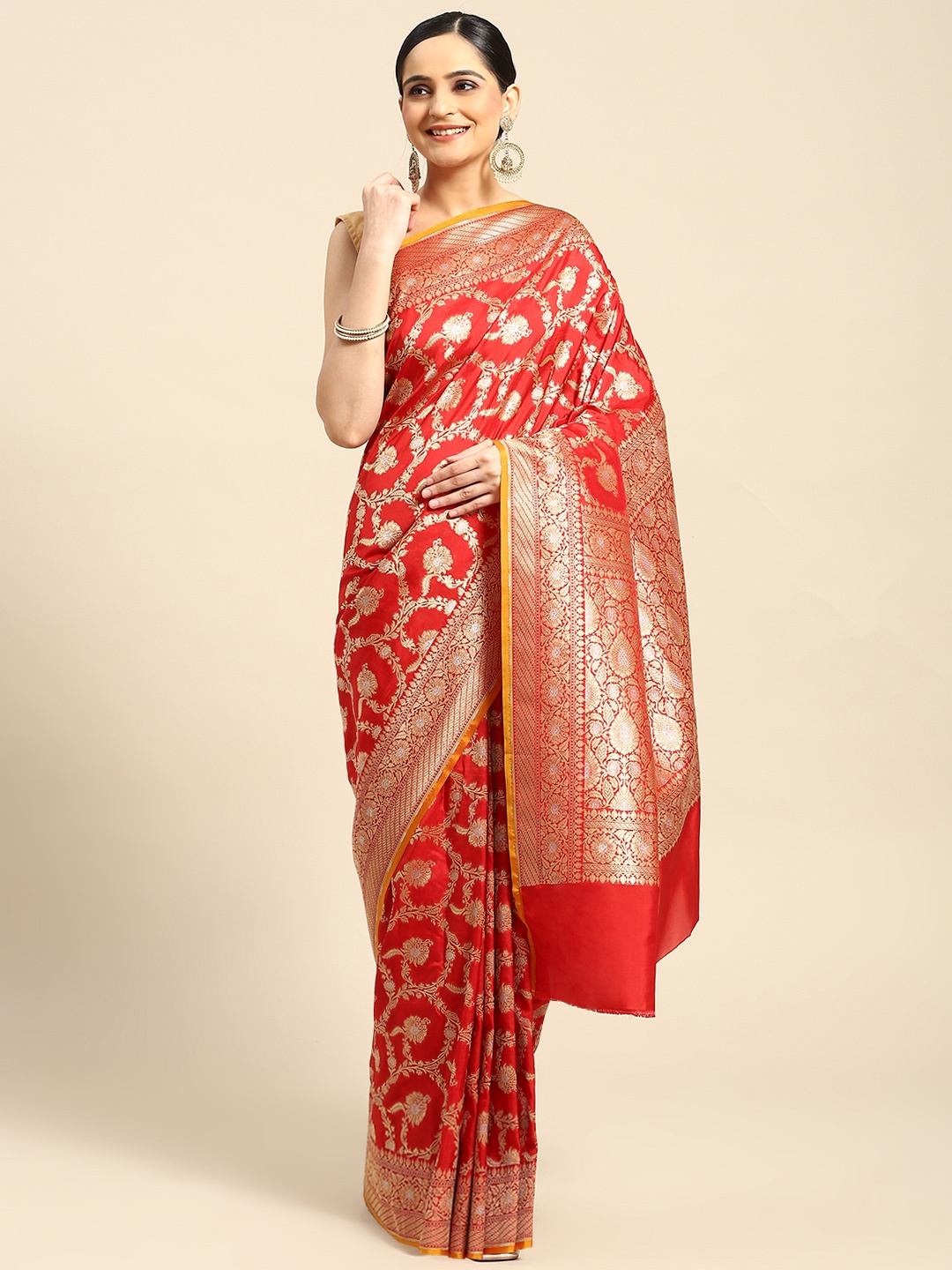 

Banarasi Style Floral Zari Art Silk Banarasi Saree, Red