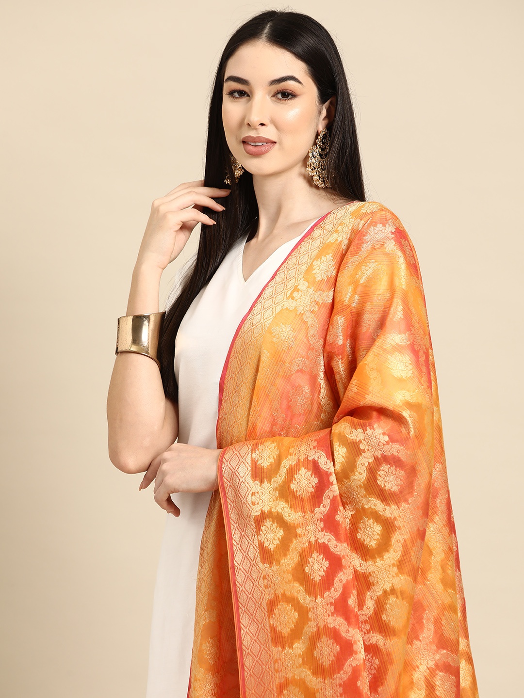 

Banarasi Style Ethnic Motifs Woven Design Cotton Silk Dupatta with Zari, Mustard