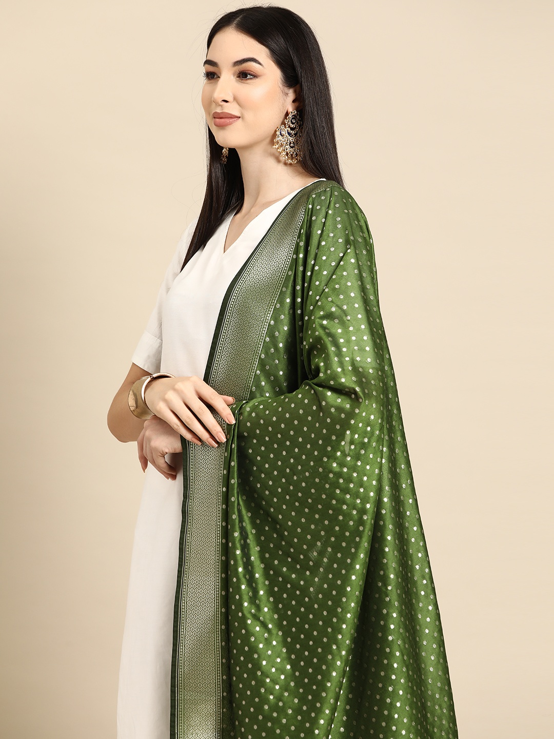 

Banarasi Style Woven Design Art Silk Dupatta with Zari, Green