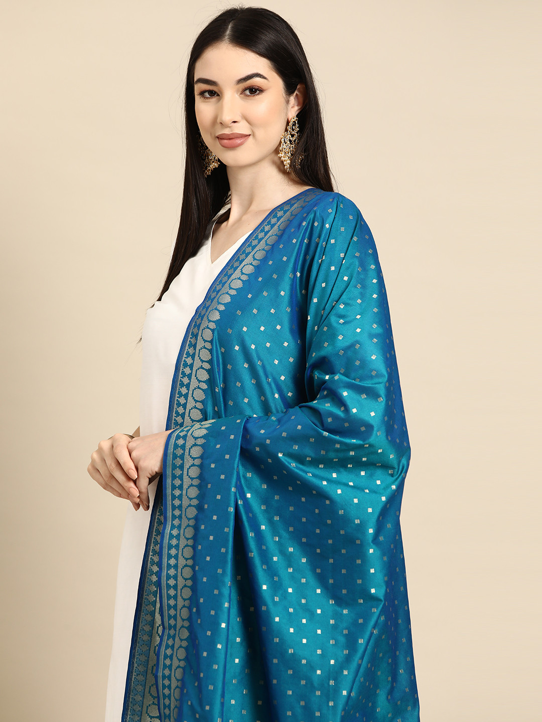 

Banarasi Style Ethnic Motifs Woven Design Art Silk Dupatta with Zari, Blue