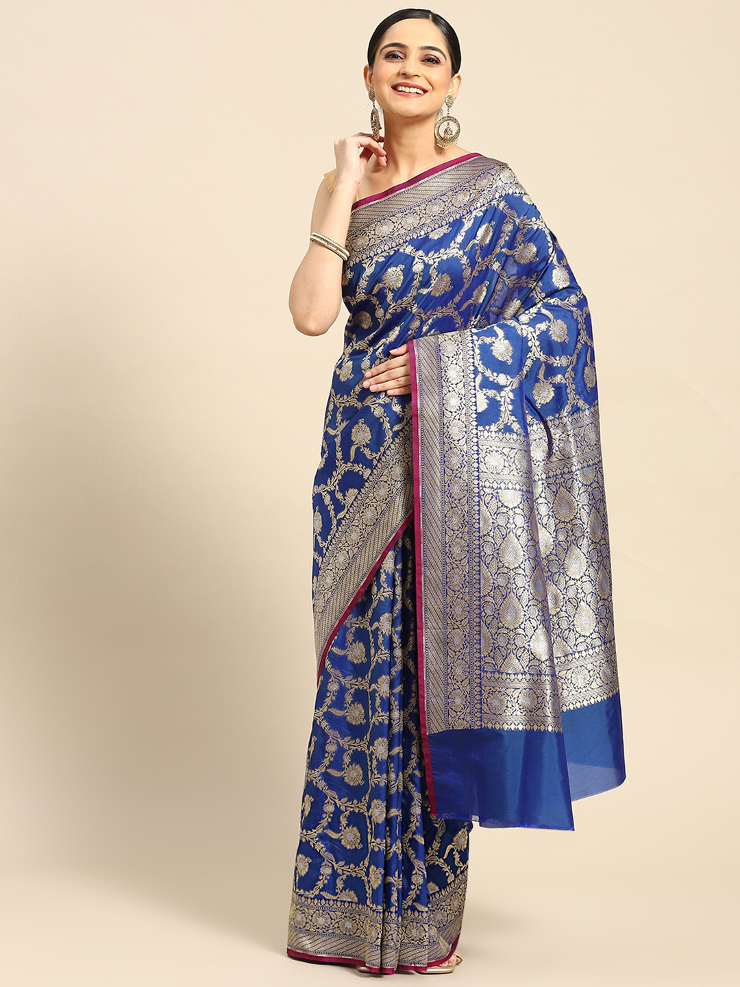 

Banarasi Style Floral Zari Art Silk Banarasi Saree, Blue