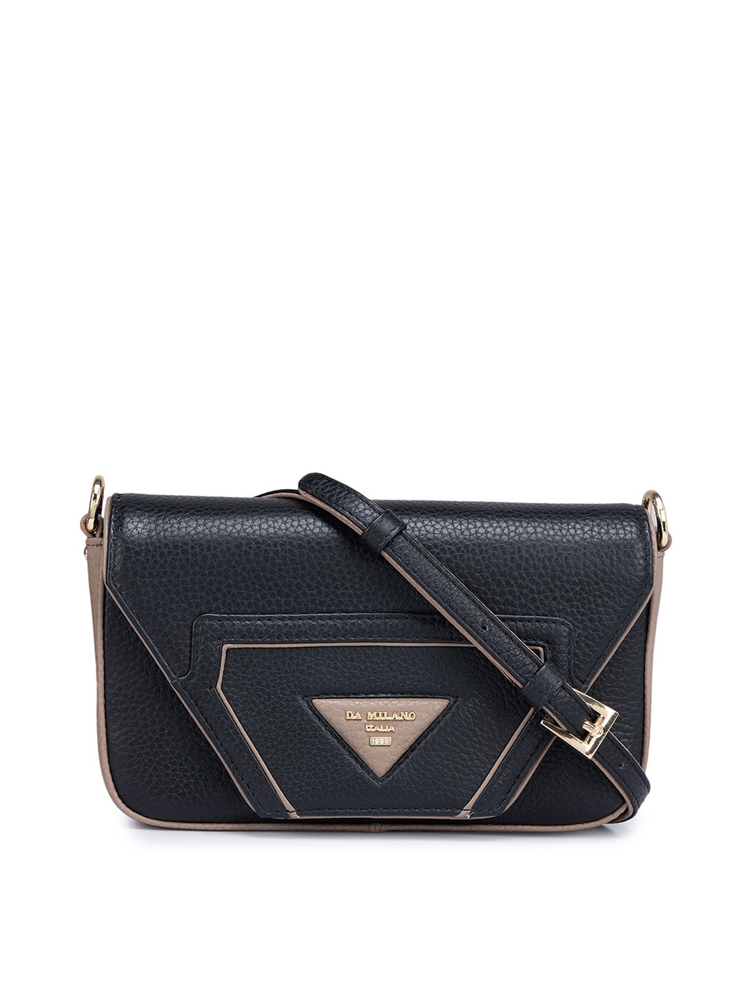 

Da Milano Textured Leather Structured Sling Bag, Black
