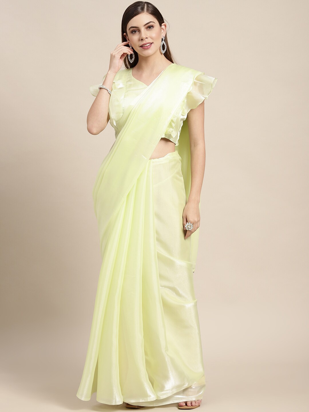 

DIVASTRI Embroidered Tissue Saree, Yellow