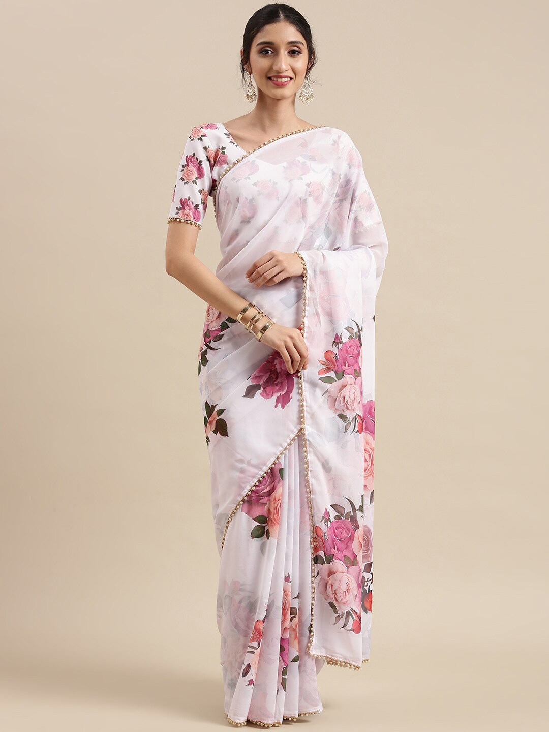 

DIVASTRI Floral Printed Saree, White