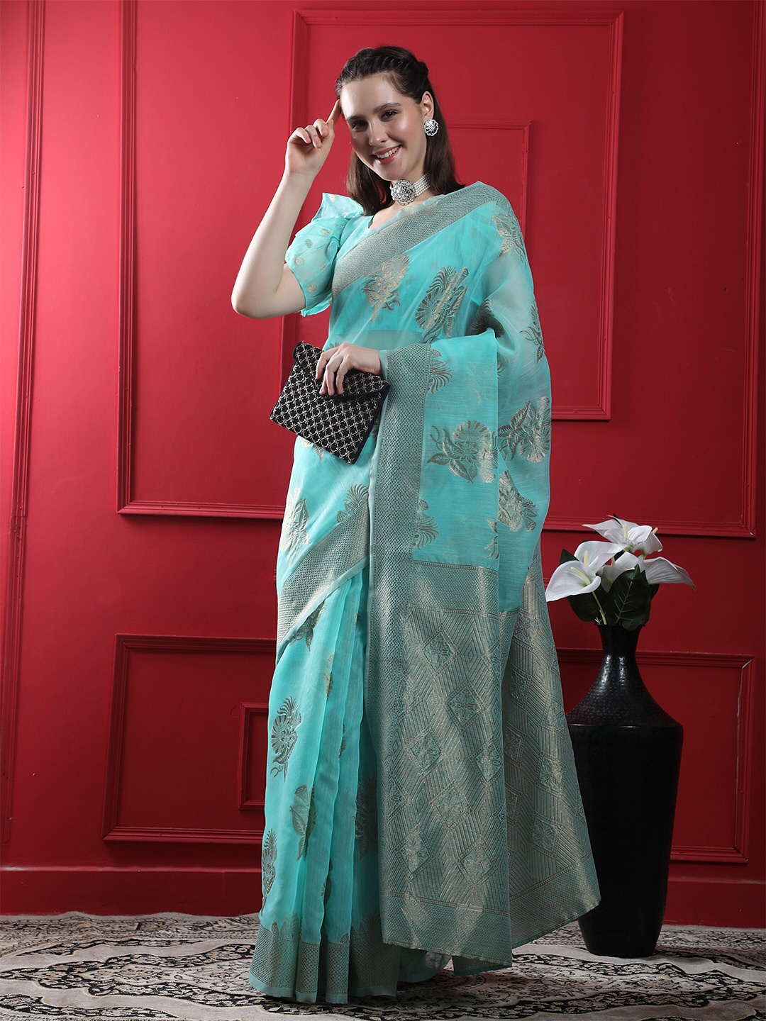

DIVASTRI Woven Design Zari Silk Cotton Saree, Blue