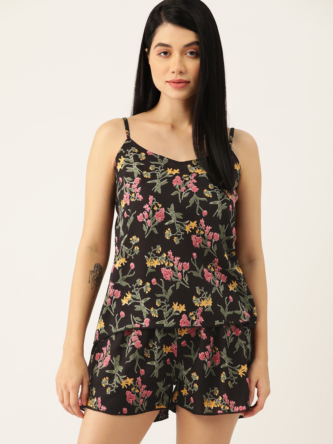

ETC Women Black & Pink Printed Night suit
