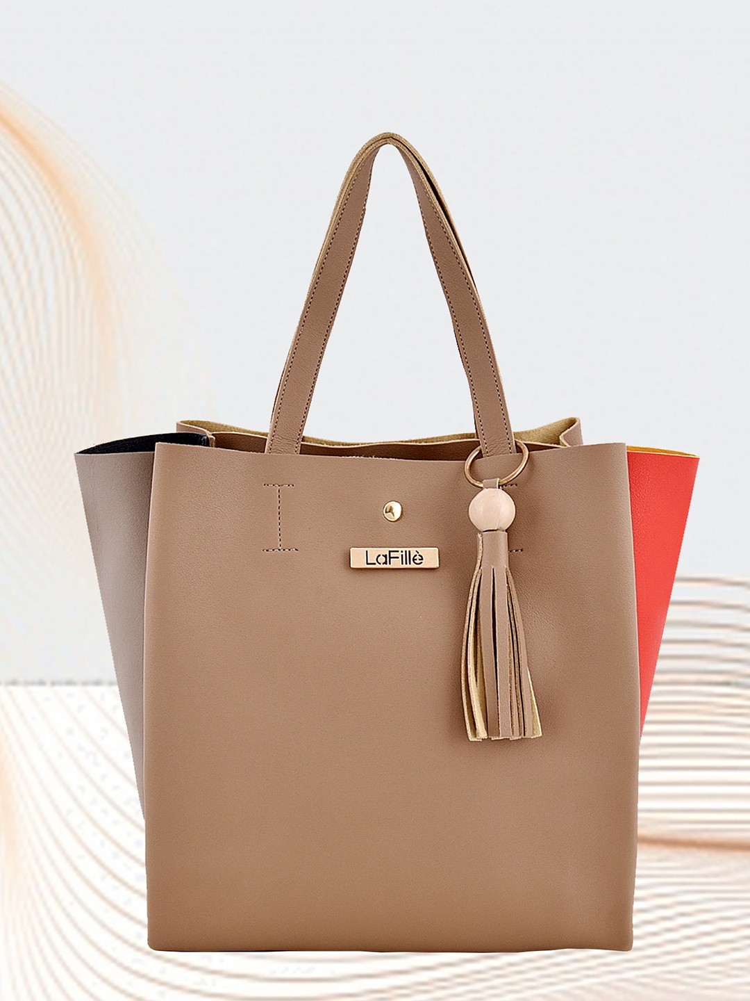 

LaFille Textured Structured Tote Bag With Tasselled, Beige