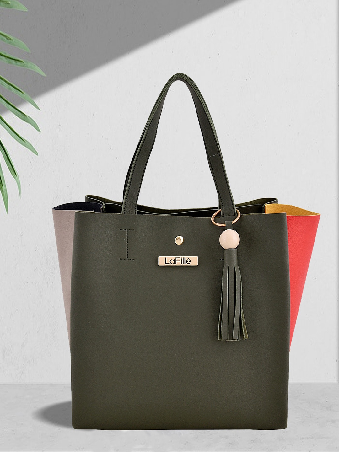 

LaFille Colourblocked PU Structured Shoulder Bag, Olive
