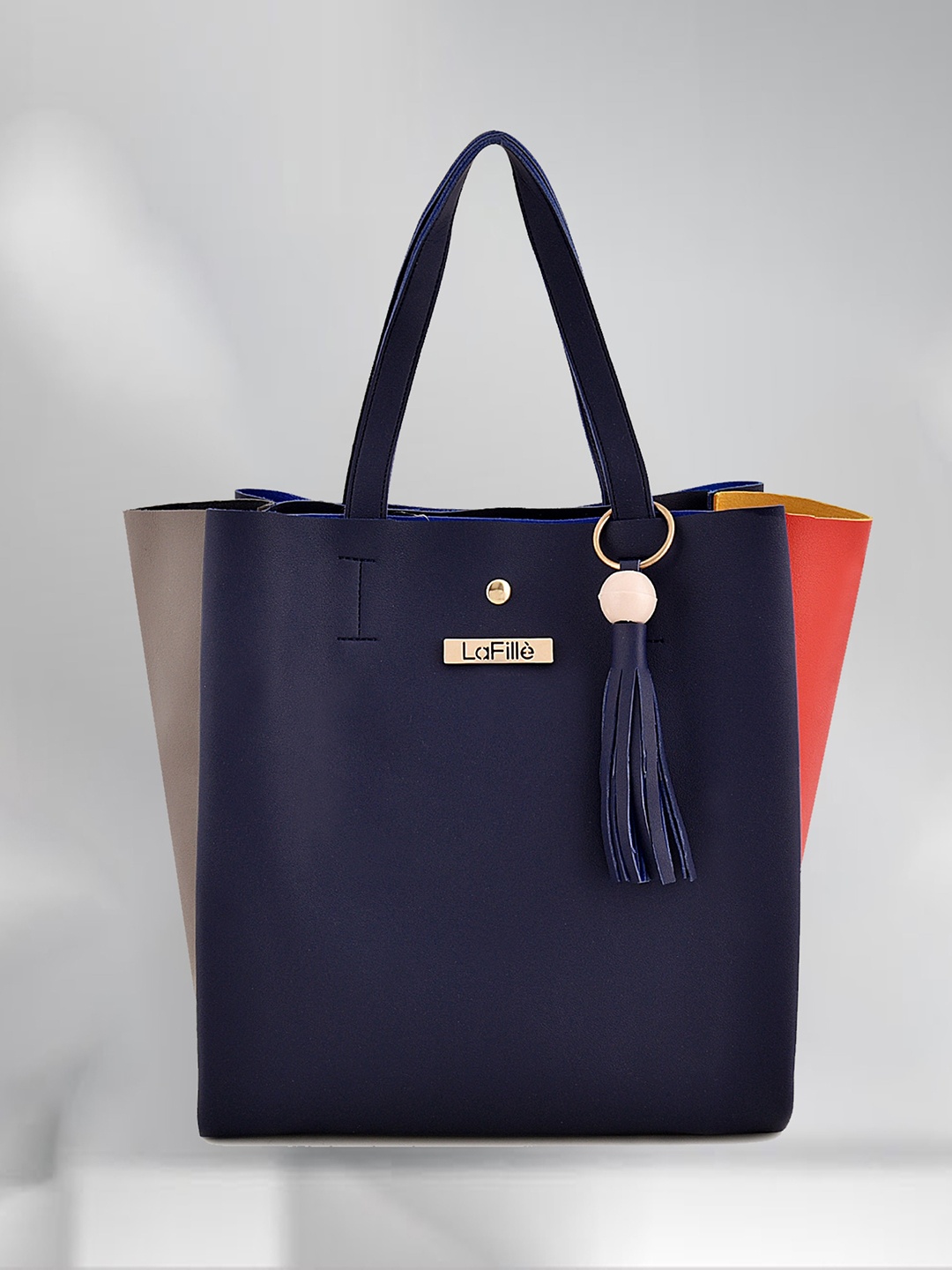 

LaFille Textured Structured Tote Bag With Tasselled, Navy blue